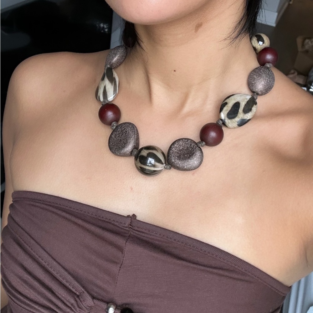 Earthy Stone & Wood Beaded Necklace